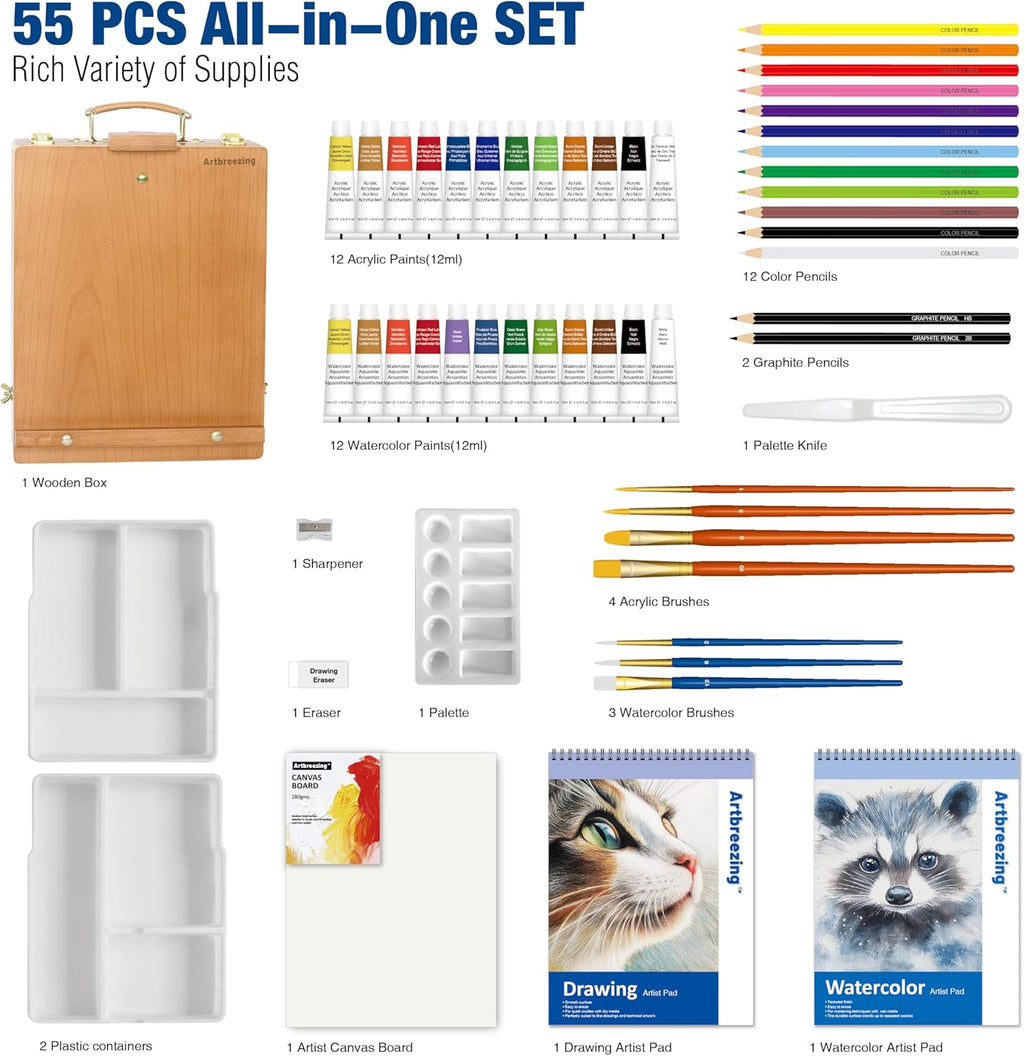 Mixed Media Art Set,55 Pack Painting Supplies Kit